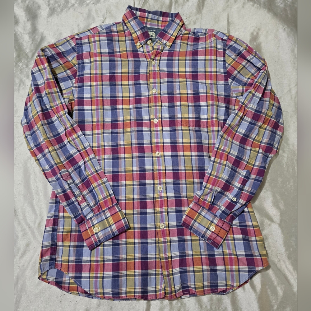 Men's J. Crew Indian Madras 100% Cotton Long Sleeve Plaid Button Down Shirt